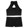 thumbnail image 4 of iixpin Kids Girls Dance Outfit Costumes Halter Neck Sequin Crop Top with Shorts Set for Jazz Hip Hop Performance Black 12, 4 of 5