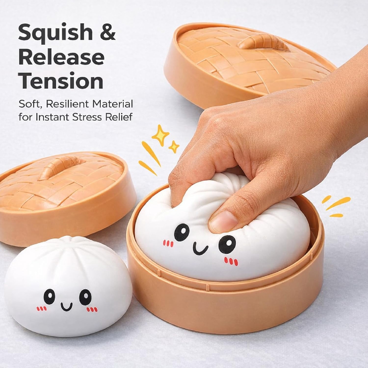 Esterze Dumplings Squishy, Glitter Dumpling Squishy, Squishiest Bun Dumplings with Steamer Box, Stress & Anxiety Relief