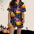 thumbnail image 6 of FDGIU Halloween Pajamas Women Halloween Print Casual Turndown Collar Short Sleeve Blouse Button Short Pants Pajamas Suit Soft Sleepshirts, 6 of 6