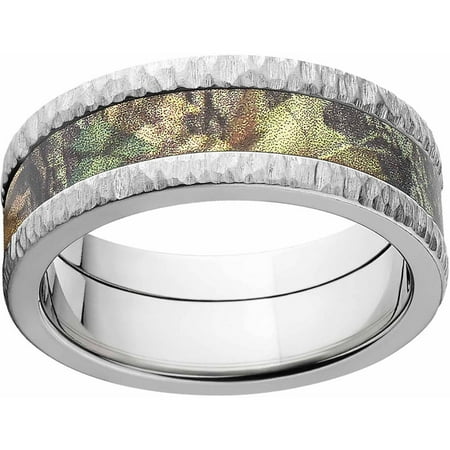 Mossy Oak New Break Up Men's Camo 8mm Stainless Steel Band with Tree Bark Edges and Deluxe Comfort Fit