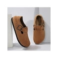 thumbnail image 3 of Women Mules Suede Leather Sandals Flat Round Toe Slip On Buckle Straps Retro Comfy, 3 of 6
