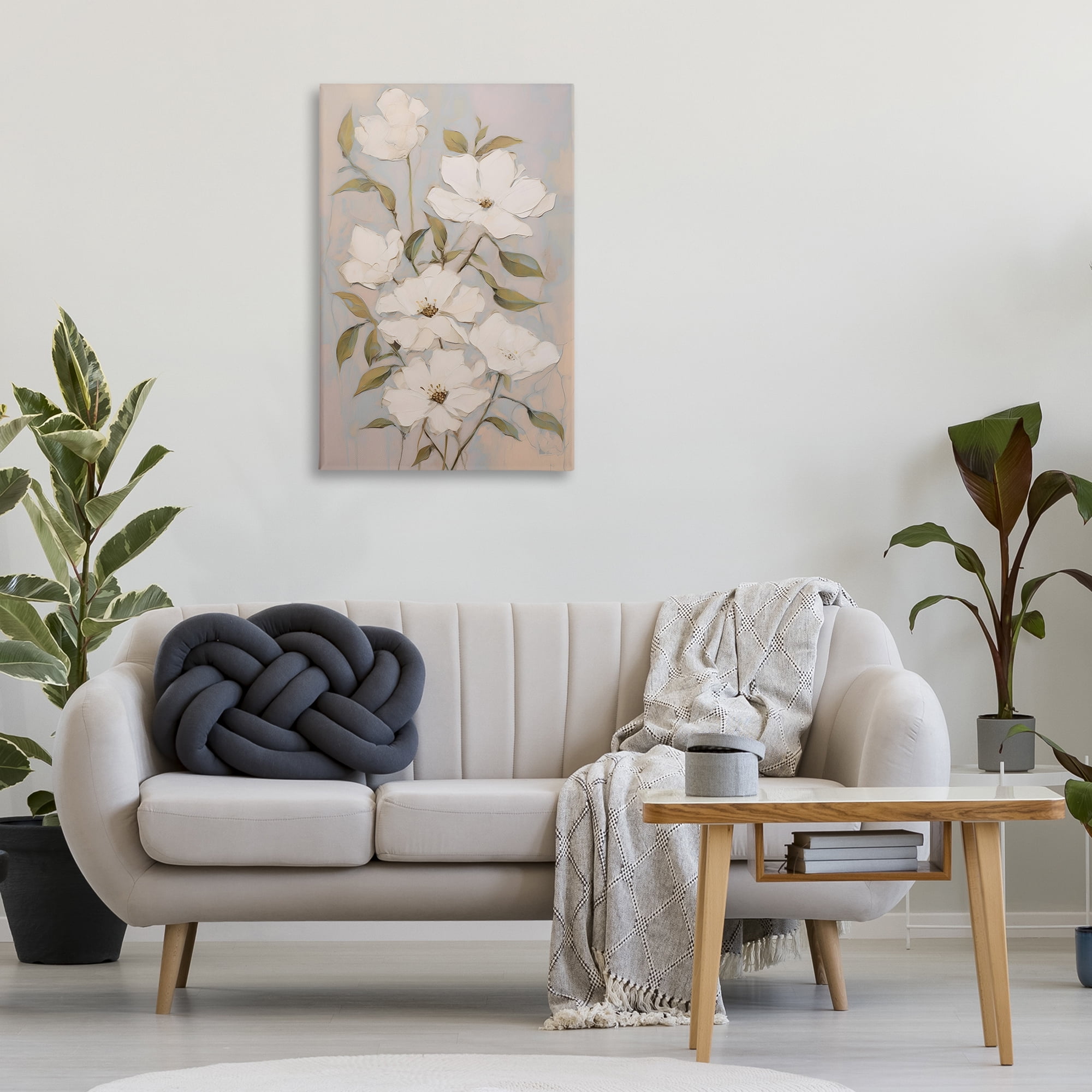 Stupell Industries Pearly White Flowers Botanical & Floral Painting Gallery Wrapped Canvas Art Print Wall Art, 24 x 36