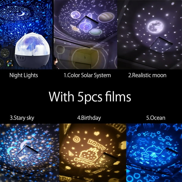 Night Light Starry Sky Projector Lampara Proyector Estrellas Moon Lamp  Rotating 5 Set Films Children's Room Decor Toys For Child - AliExpress