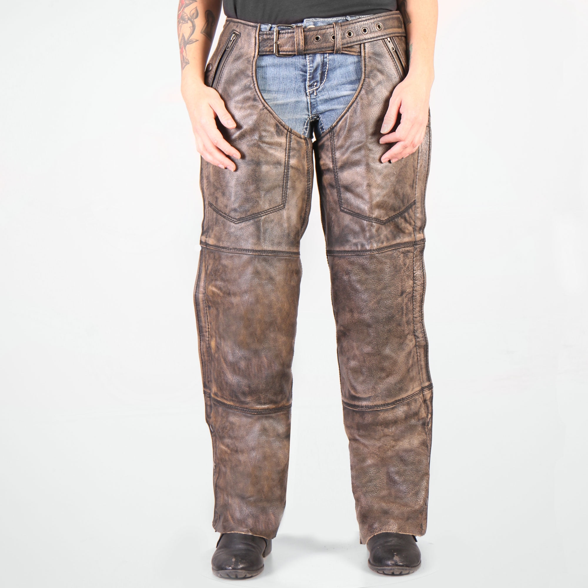 Hot Leathers CHM1008 Unisex Distressed Brown Premium Leather Chaps 