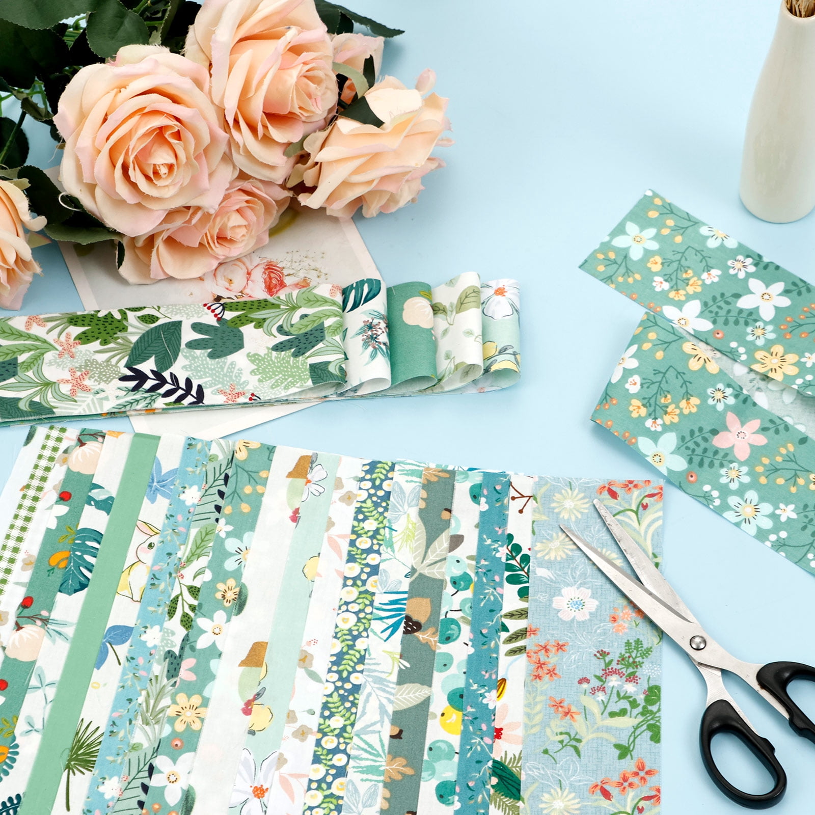 Ikoopy 80/100Pcs Jelly Roll Fabric Strip Set Cotton Floral Print Pre Cut Quilting Strip Quilting and Sewing Patchwork Roll for DIY Craft Blanket Rug