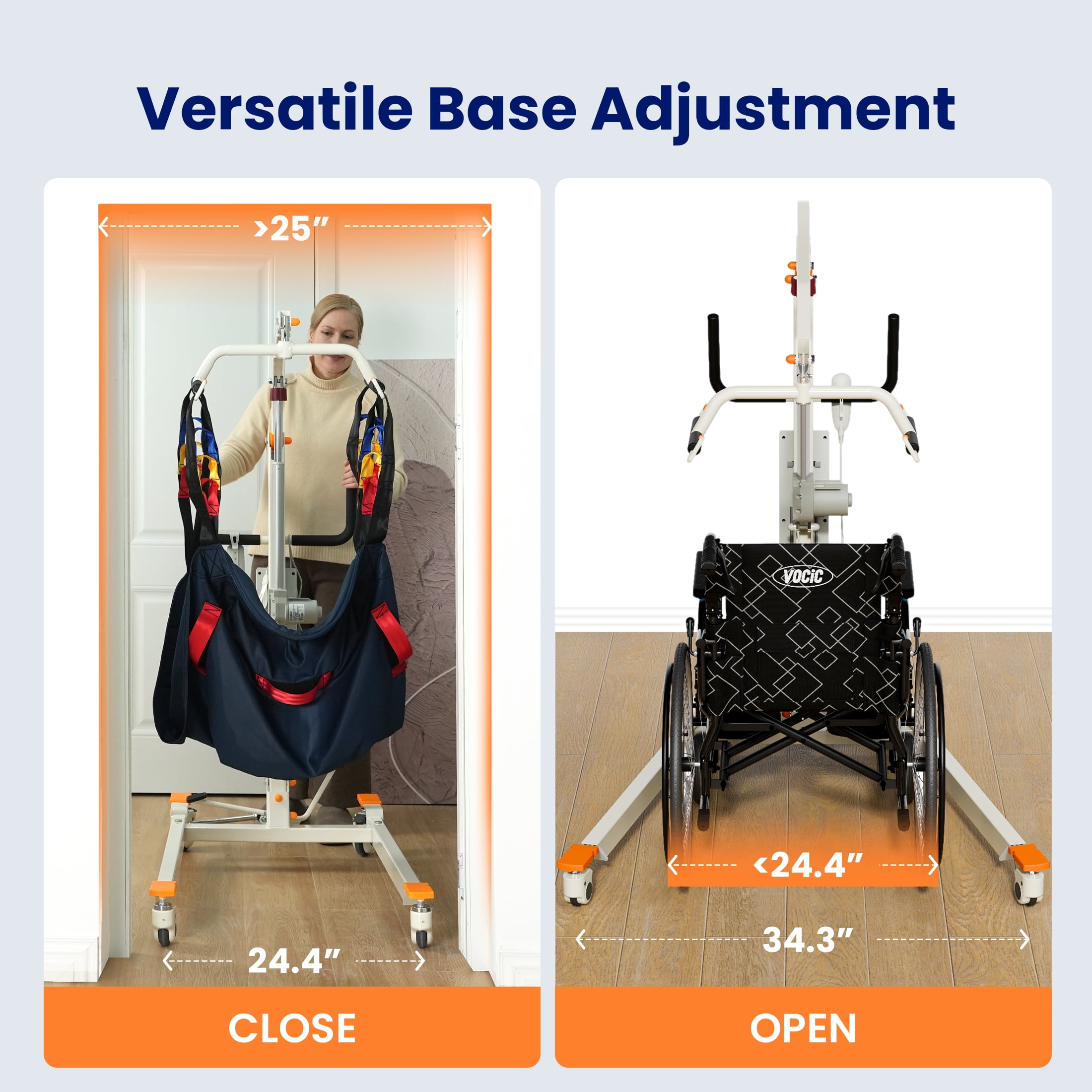 VOCIC Collapsible Electric Patient Lift, Floor Lift Assist for Elderly, Medical Transfer Device with 440LBS Capacity,Portable & Easy Assembly