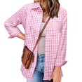 thumbnail image 2 of WCMZJ Long Sleeve Plaid Shirt for Women Flannel Button Down Shirts Buffalo Shackets Business Casual Blouses Pink XXL, 2 of 7