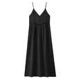 thumbnail image 6 of fheaev Women's Maxi Dress Linen Spaghetti Strap V Neck Lace Trim Sleeveless for Beach Vacation Black L, 6 of 7