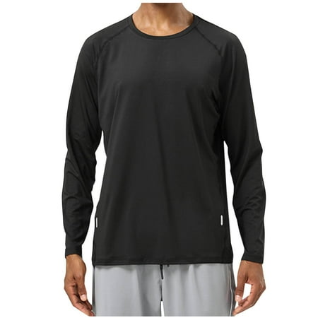 JUUYY Men s Sun Shirts Long Sleeve Rash Guard UPF 50+ UV SPF Fishing Running Swim Shirts Lightweight Quick Dry Black XL
