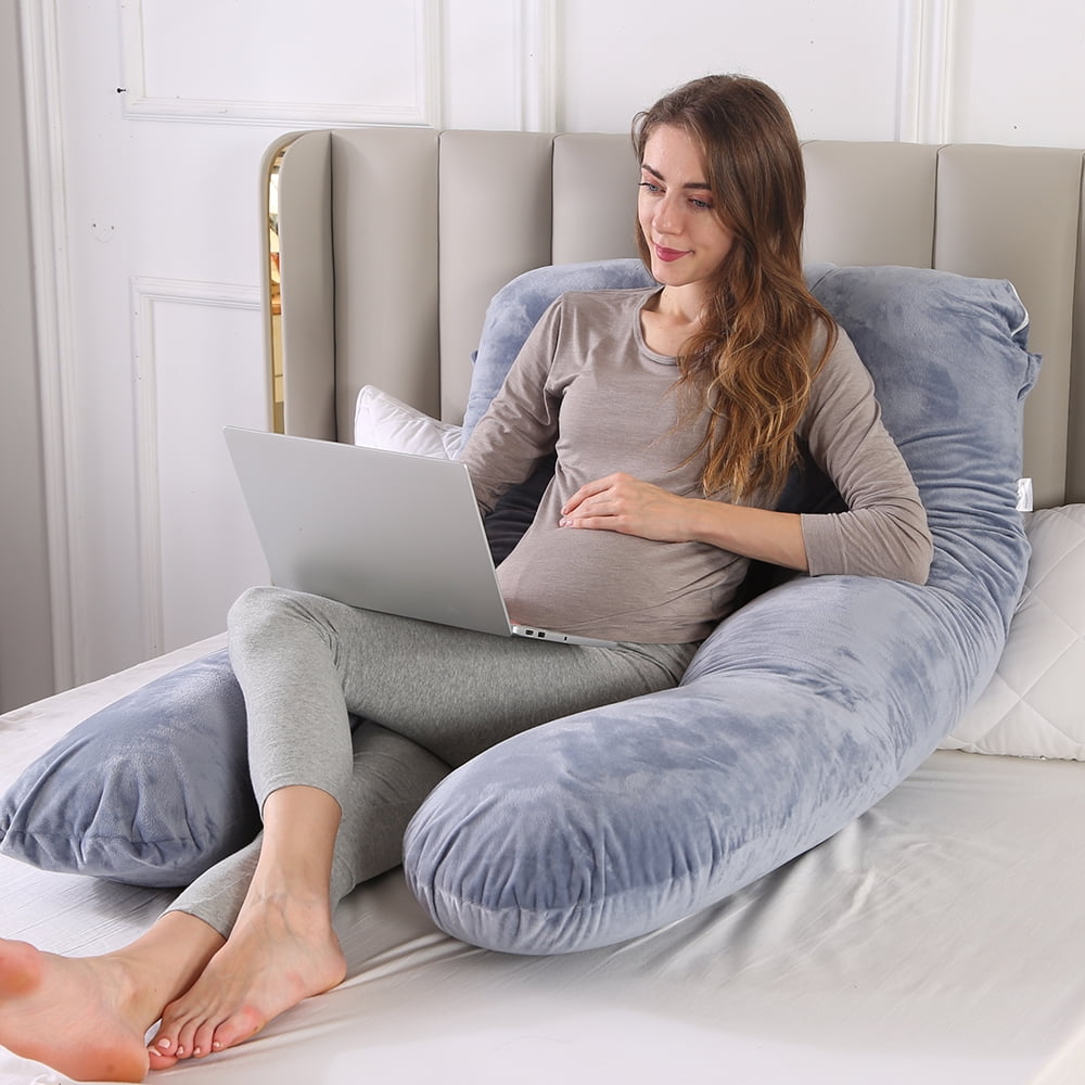 Hips Legs Grey and Navy Blue cauzyart 55 inches U-Shape Full Body Pillow/ and Maternity Support Belly with Removable Washable Velvet Cover for Back Pregnancy Pillows/ for Sleeping