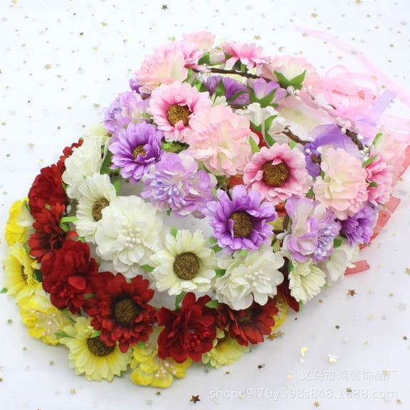 Rose Flower Leave Crown Headband Rose Wreath Floral Wedding Bridal Headdress Headwear with Adjustable Ribbon Handmade Hair Accessories
