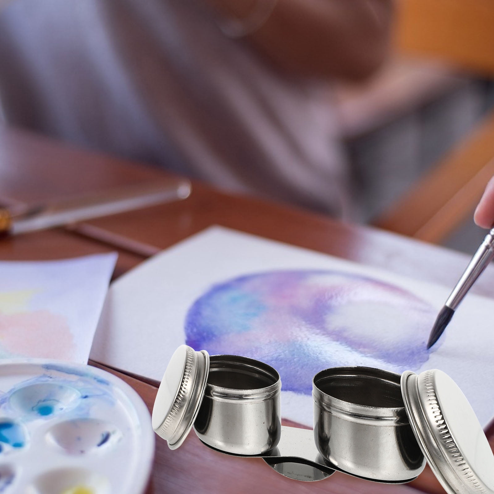 2 Pcs Tin Pen Pot Oil Painting Supplies Palette Cup Practical Brush Washing