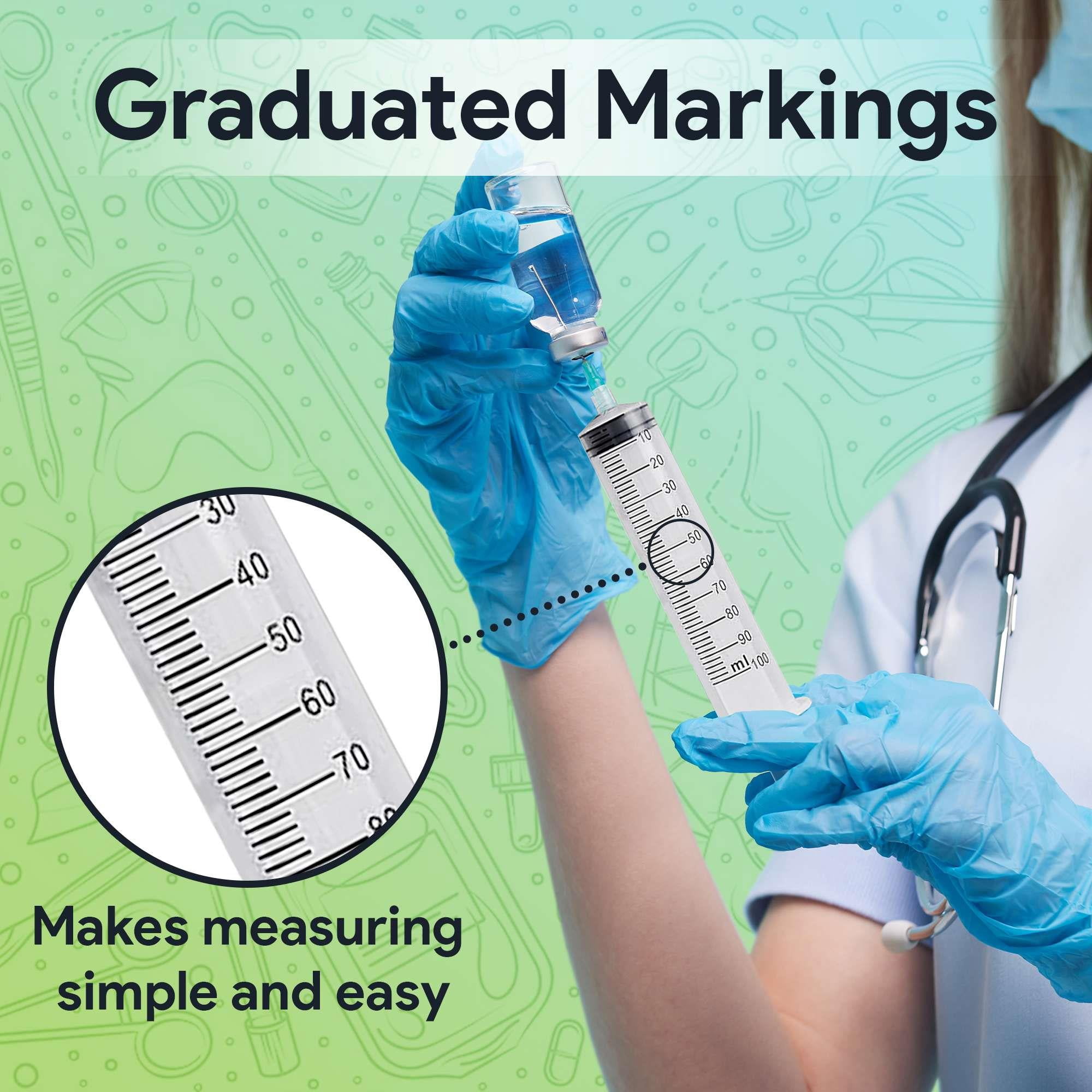 FifthPulse 100 ml Syringe without Needle - 5 Pack of Disposable Syringes - Medical, Scientific Lab, Home Use, and More - Sterile Luer Lock