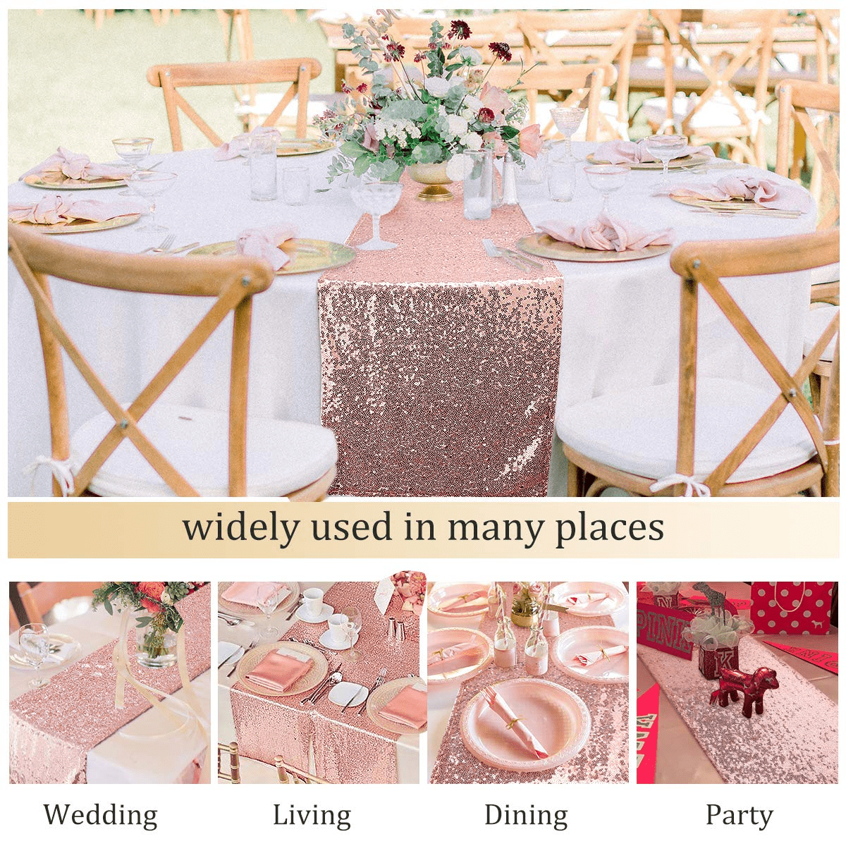 Wedding,Bridal Baby Shower Christmas 2 Pack Glitter Sequin 12''x108'' Table Cloth for Mother's Day,Girls' Birthday Party yuboo Pink Table Runners 