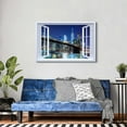 thumbnail image 4 of AEFER Brooklyn Bridge Wall Art New York City Picture Blue Night NYC Skyline Canvas Prints Paintings Manhattan Skyscraper Poster Window View Cityscape Modern Artwork for Room Home Decor Frame: 24x16in, 4 of 6
