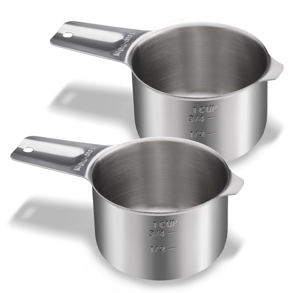 2 Pieces 1 Cup 240 ML 8 OZ Stainless Steel Measuring Cups Set, Wet Dry Food Measuring Cups Portion Control, Metal Dog Food Scoop for Cooking Utensils Kitchen Home Baking Essentials A