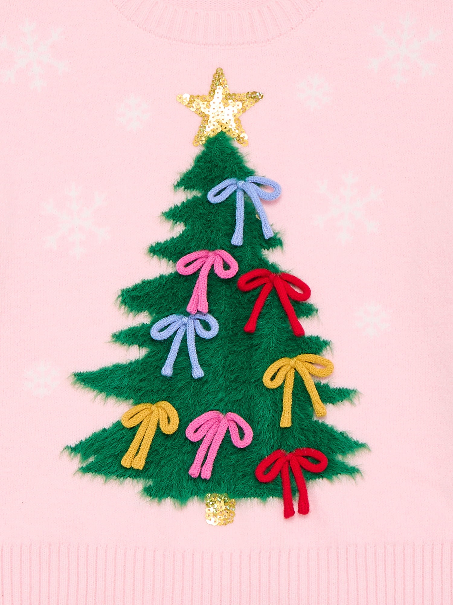Holiday Time Girls 3D Christmas Tree Sweater with Long Sleeves, Sizes 4-18 & Plus