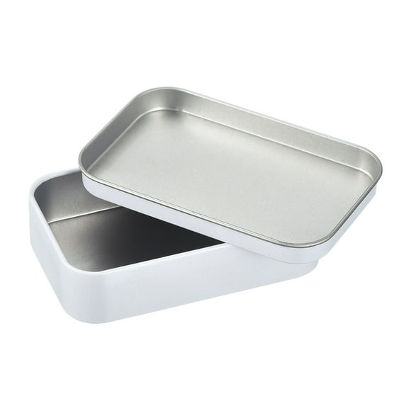 1Pack 3.7x2.4x0.9 Inch Metal Tin Box Containers, Storage Box with Lid, White