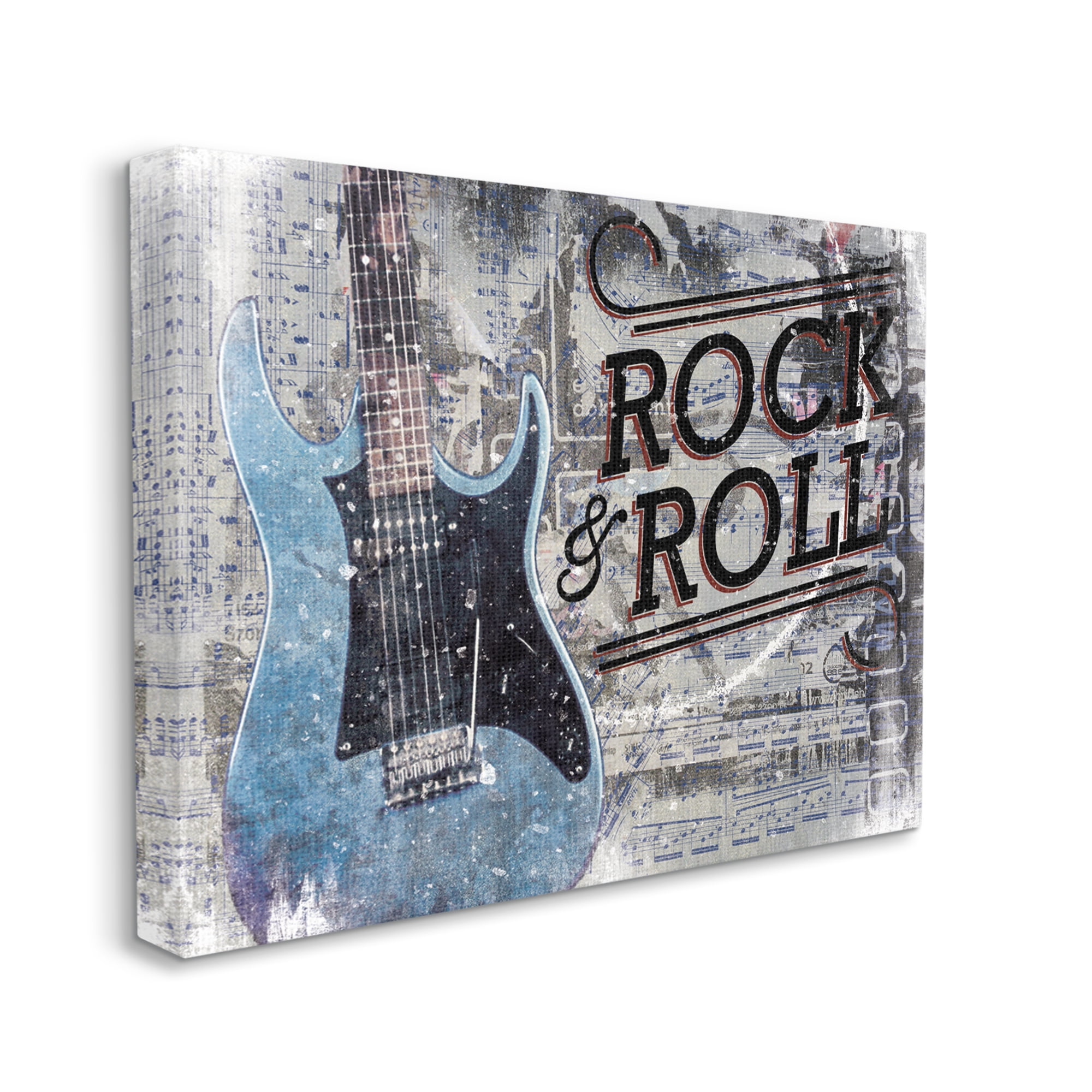 Stupell Industries Rock & Roll Electric Guitar Musical Score Grunge Background,30 x 24, Design by Cloverfield & Co.