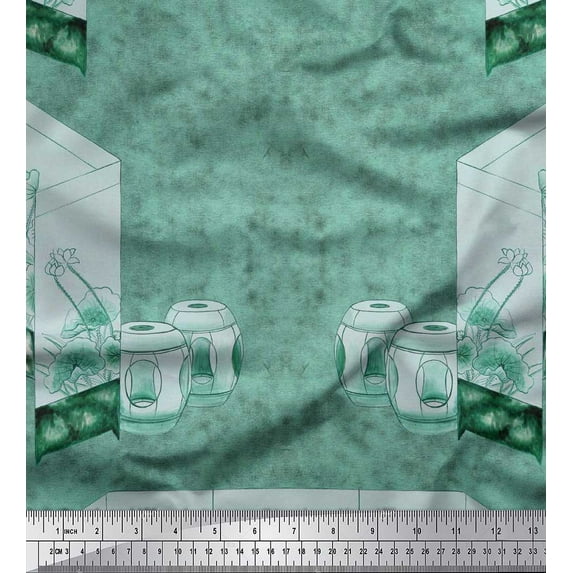 Soimoi Blue Polyester Crepe Fabric & Floral Artistic Printed Craft Fabric by The Yard 52 Inch Wide