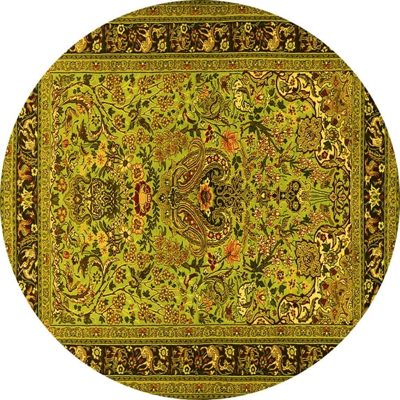 Ahgly Company Machine Washable Indoor Round Persian Yellow Traditional Area Rugs, 7' Round