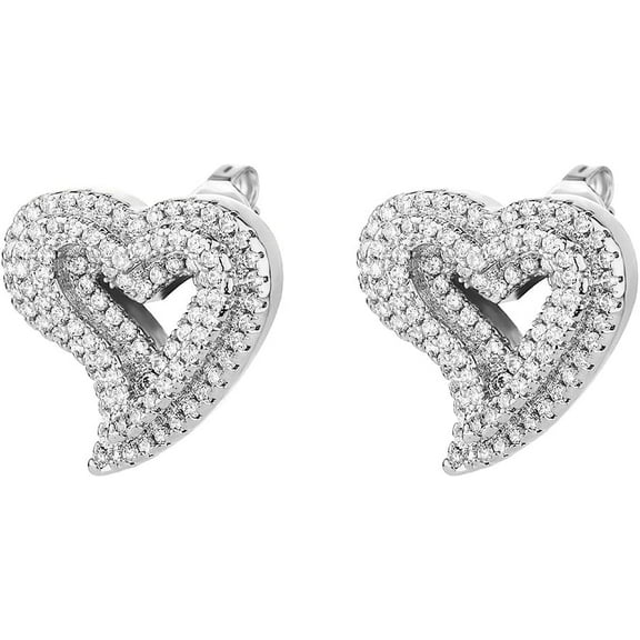 Heart Earrings Stud Earrings for Women White Gold Plated Trendy Cubic Zirconia Bling Jewelry Valentines Day Earrings Mothers Day Gifts Hip Hop Jewelry