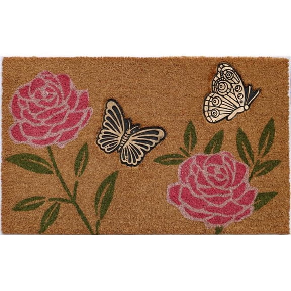 Imports Decor 596PVC 30 x 18 x 0.5 in. Flowers Butterflies Mat - Brown, Pink & Green