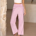 thumbnail image 5 of Women's Boho Chic Gingham Trousers with Elastic Smocked Waists and Flowy Wide Legs Cute Casual Trousers with Pockets Pink XL, 5 of 7