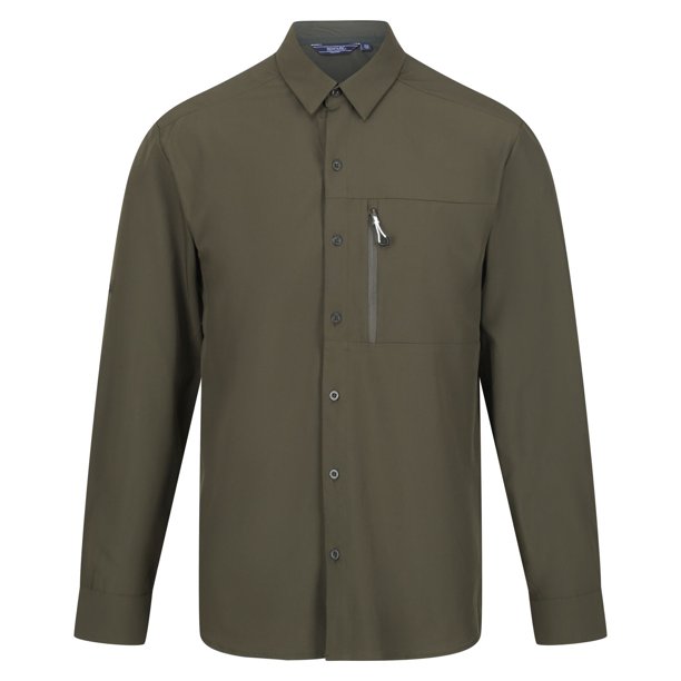 Regatta - Camisa Highton de Manga Larga para Hombre (Caqui Oscuro)
