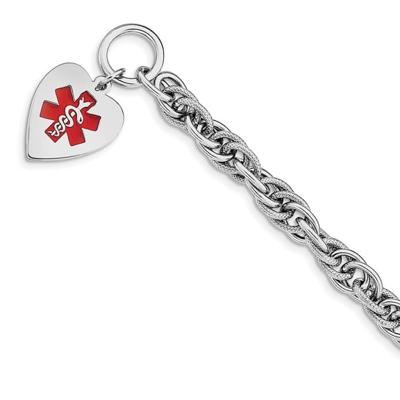 Sterling Silver Rhodium Engraveable Enamel Heart Medical ID Bracelet