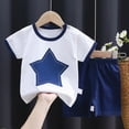 thumbnail image 2 of KPOPLK Toddler Boys Girls Fashion Outfits Set Kids Summer Short Sleeve T Shirts Tops Shorts Outfits Clothes Set(Dark Blue,18-24 Months), 2 of 4