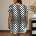 thumbnail image 4 of T Shirts for Women Plus Size Short Sleeved Polka Dot Round Neck Button Up Pleated T Shirt Top, 4 of 6