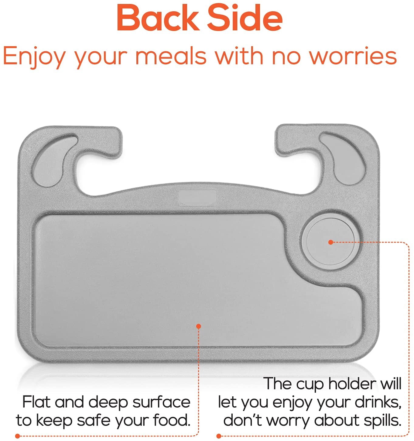 Trobo Steering Wheel Desk, Car Table for Writing, Laptop, Tablet Or iPad with Pen Slot, Food Eating Tray with Cup Holder, Hooks On Most Vehicle Steering Wheels, Car Accessories for Travelers, Grey