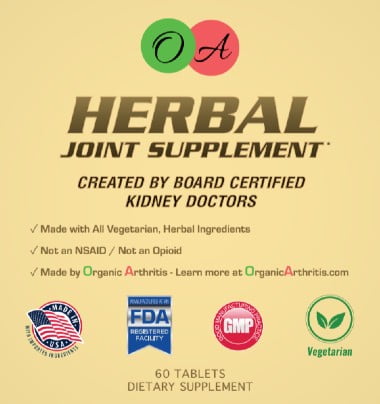 Herbal Joint Supplement - made by Organic Arthritis - Natural Turmeric, Nigella Sativa, Fenugreek, Ginger, and More. Made in USA. 60 Vegetarian Tablets