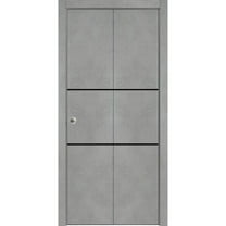 Sliding Closet Bi-fold Doors 72 x 96 inches | Planum 0014 Concrete with Frosted Glass | Sturdy Tracks Moldings Trims Hardware Set | Wood Solid Bedroom Wardrobe Doors