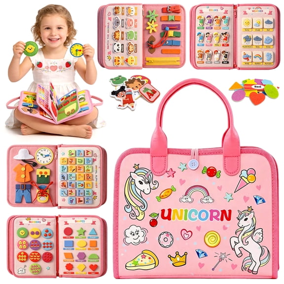 Caunedy Toddler Busy Board, Sensory Montessori Educational Activities for Learning Fine Motor Skills, Birthday Gifts for Kids 3-5 5-8 8-12 Year Old
