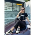 thumbnail image 6 of Womens Waffle Knit Lounge Wide Leg Pants High Elastic Waist Flowy Sweater Pants with Drawstring Black XL, 6 of 9