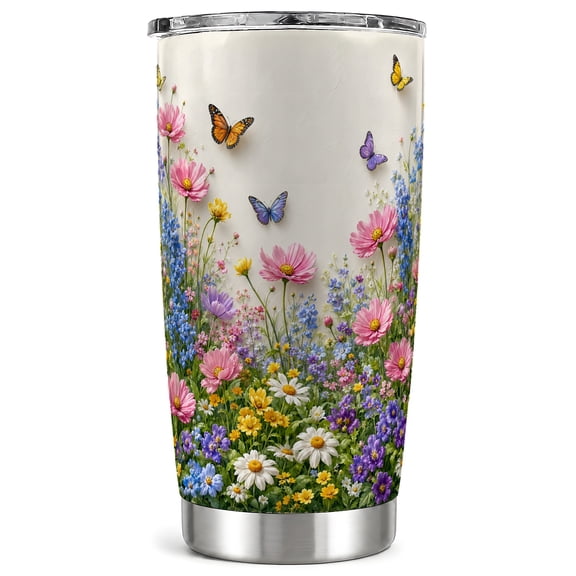 Butterfly Meadow Tumbler 20oz, Floral Tumbler, Stainless Steel Travel Cup