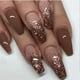 thumbnail image 3 of Uñas postizas extraíbles con pegamento, uñas de Ballet con diseños, degradado, marrón brillante, prensa en uñas, ataúd, purpurina, 24 piezas, 3 of 4