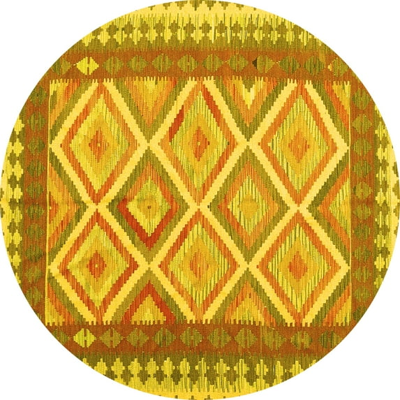 Ahgly Company Indoor Round Abstract Yellow Contemporary Area Rugs, 3' Round