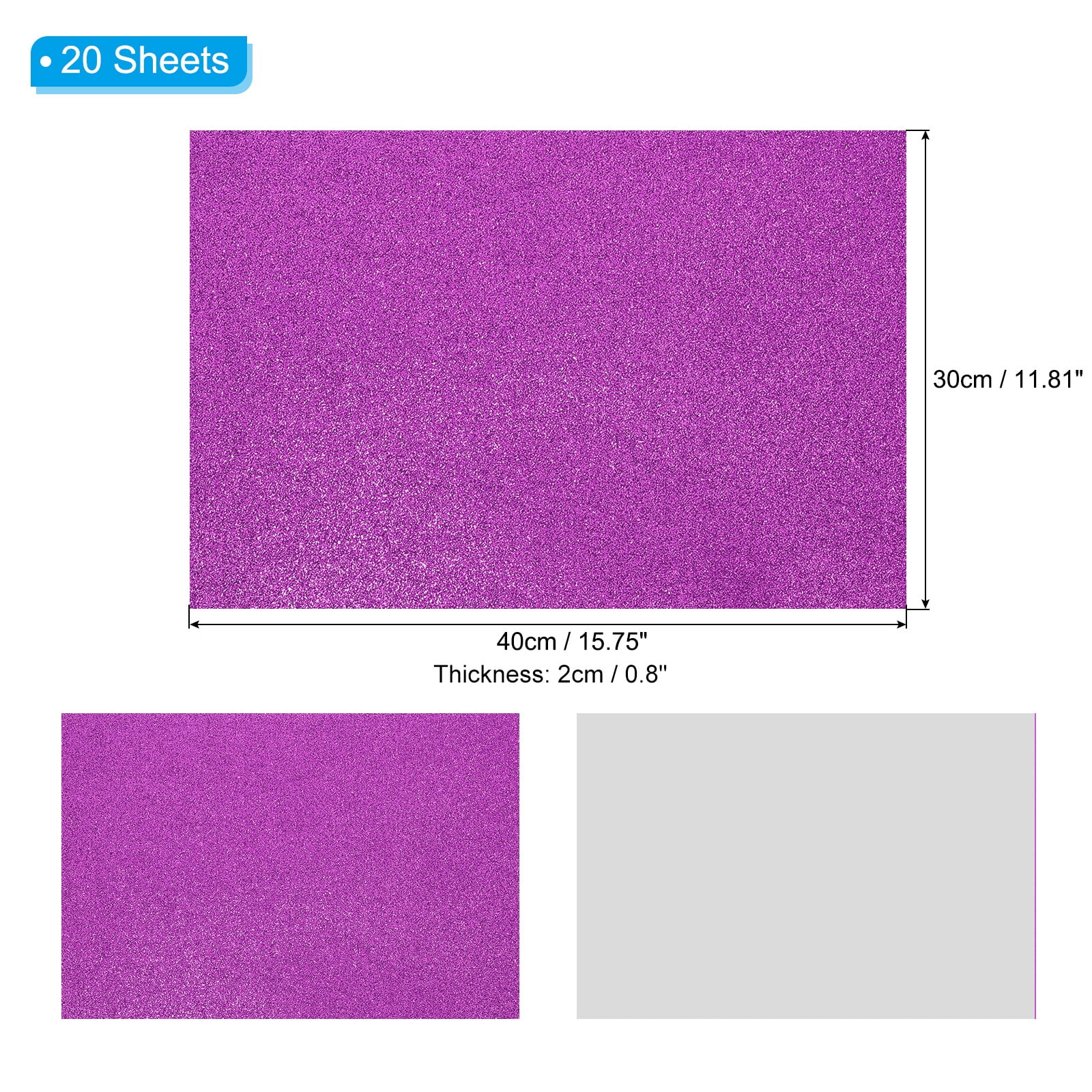 Uxcell 20 Sheets 2mm Glitter Foam Sheet 16x12" Purple EVA Paper with Back Adhesive