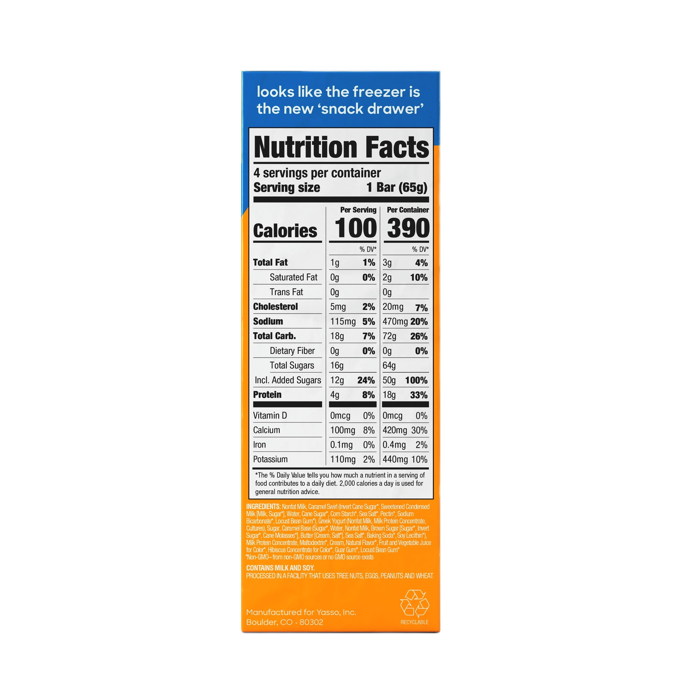 Yasso Frozen Sea Salt Caramel Greek Yogurt Bars, Kosher, Gluten-Free 4 Count