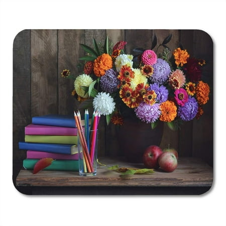 Astra Light Table LADDKE Astra Bouquet Stack of Books and Apples Table Back Mousepad Mouse Pad Mouse Mat 9x10 inch ()