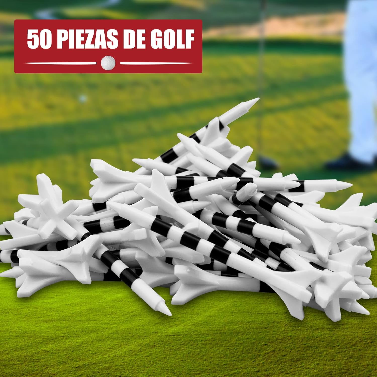 High-quality white plastic golf tees, 50-piece bulk pack, professional tees, 2 3/4 inch (70 mm), high-performance golf sports tool accessory