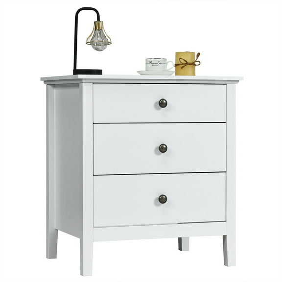 Gymax Accent Table Organizer Nightstand Beside End Side Table W/3 Drawers White