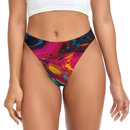 Qokaie Colorful Abstract Swirls Printed Women s Cotton Thong Underwear  Sexy Breathable Panties G-string-XX-Large
