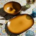 thumbnail image 2 of Bloomhouse Palermo Sun 2 Piece Serving Bowl and Oval Platter Stoneware Reactive Glaze Serveware Set - Tumeric Yellow, 2 of 5