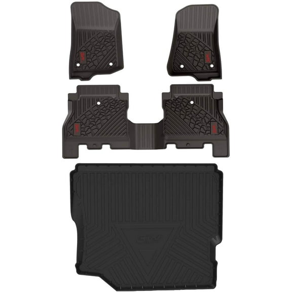 3W Floor Mats&Cargo Liner for Jeep Wrangler JL 2018 2019 2020 2021 with subwoofer - All Weather Floor Liners &Trunk mats Red logo for Jeep Wrangler JL Unlimited 4-Door,Black