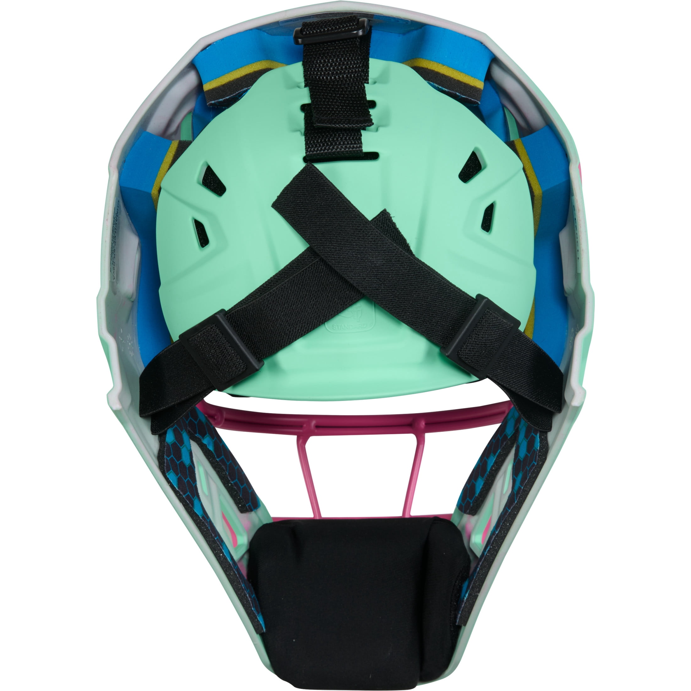 Rawlings Mach Pro Series Catcher’s Helmet, Hockey Style, Senior, Mint/Pink