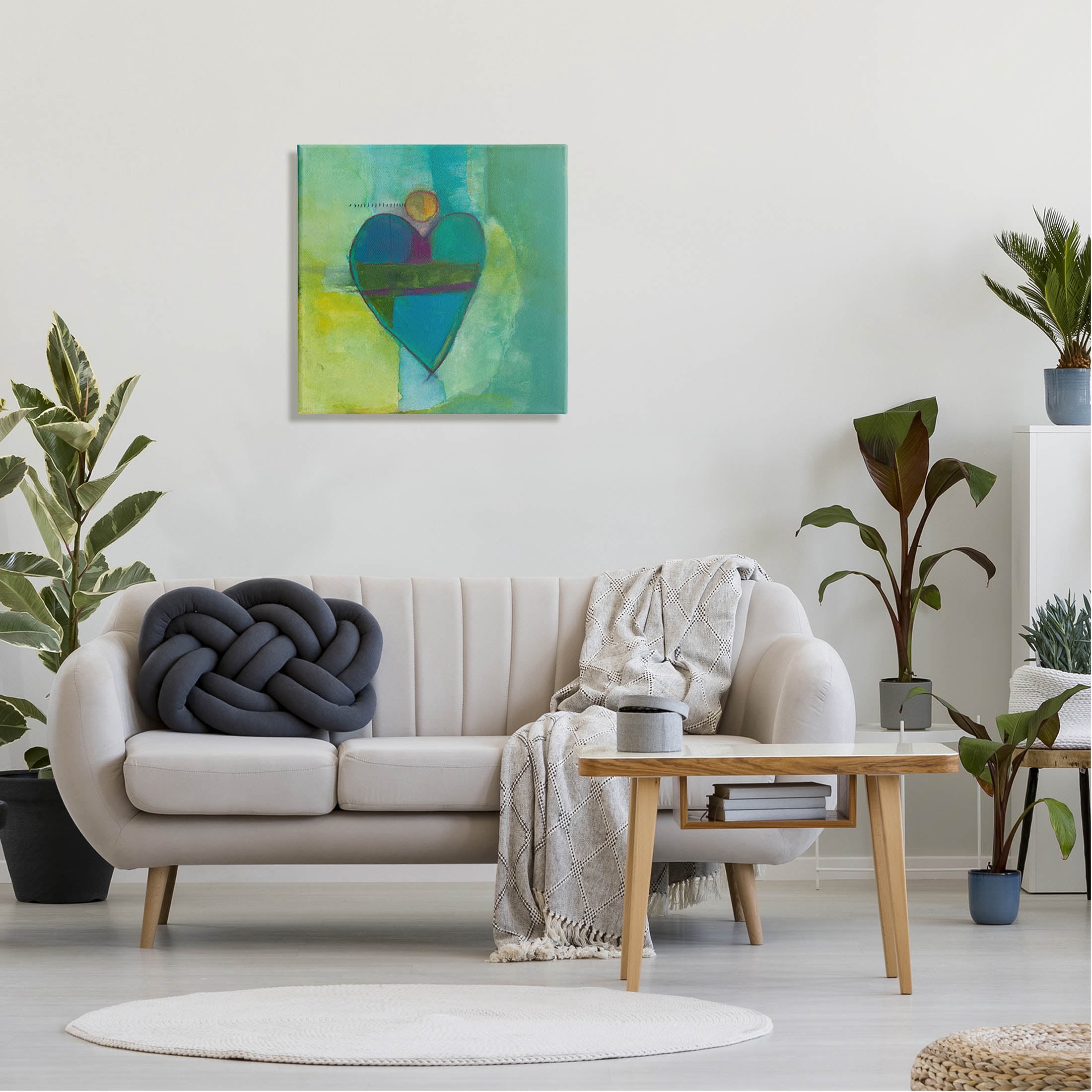 Green Vivid Heart Shape Abstract Painting Gallery Wrapped Canvas Print Wall Art